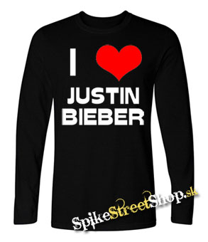 I LOVE JUSTIN BIEBER - čierne pánske tričko s dlhými rukávmi