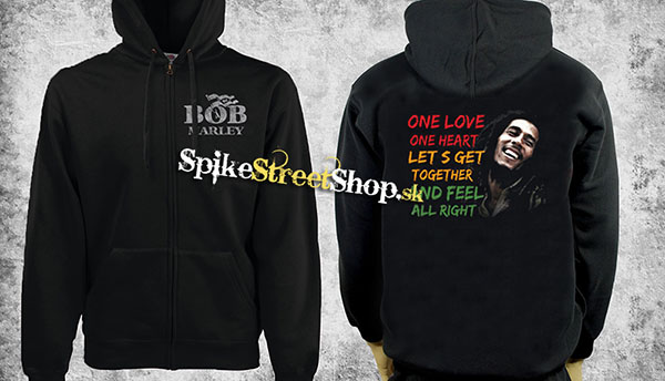 BOB MARLEY - One Love One Heart - čierna pánska mikina na zips