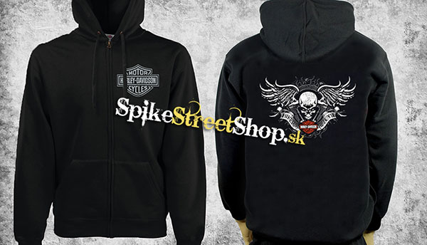 HARLEY DAVIDSON - Skull - čierna pánska mikina na zips