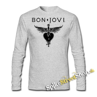 BON JOVI - Heart - šedé pánske tričko s dlhými rukávmi