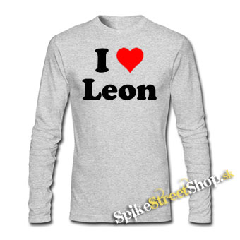 I LOVE LEON - šedé pánske tričko s dlhými rukávmi
