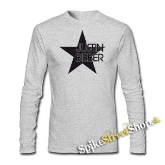 JUSTIN BIEBER - Star - šedé pánske tričko s dlhými rukávmi