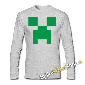 MINECRAFT - Green Creeper - šedé pánske tričko s dlhými rukávmi
