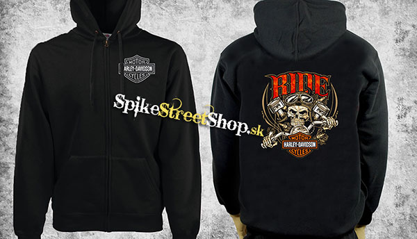 HARLEY DAVIDSON - Ride Skull - čierna pánska mikina na zips