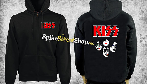 KISS - Band Red Logo - čierna pánska mikina na zips