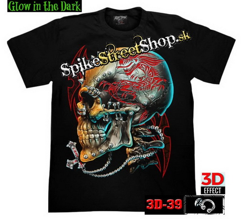 FANTASY MOTIVES - Dragon Red Print Skull Side View - čierne pánske 3D tričko
