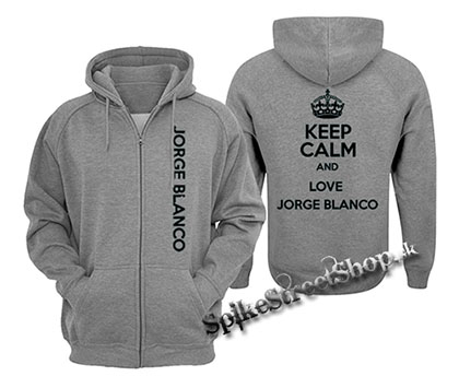 KEEP CALM AND LOVE JORGE BLANCO - šedá pánska mikina na zips