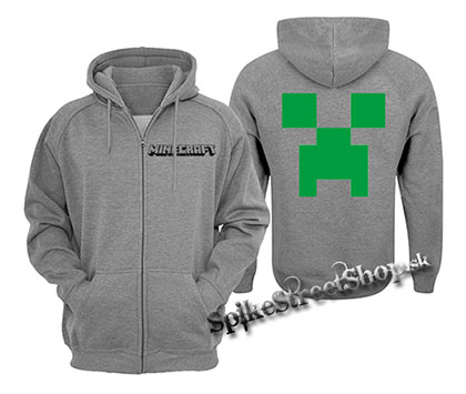 MINECRAFT - Green Creeper - šedá pánska mikina na zips