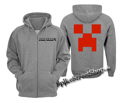 MINECRAFT - Red Creeper - šedá pánska mikina na zips