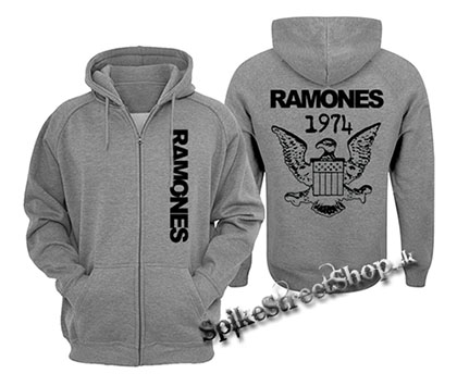 RAMONES - 1974 - šedá pánska mikina na zips