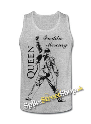 FREDDIE MERCURY - Logo & Portrait - Mens Vest Tank Top - šedé