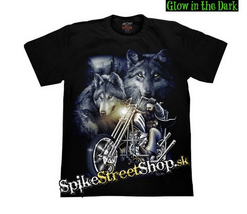 BIKER COLLECTION - Ride With Wolves - čierne pánske tričko