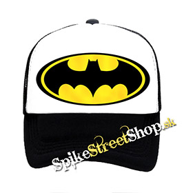 BATMAN - Yellow Logo - čiernobiela sieťkovaná šiltovka model "Trucker"