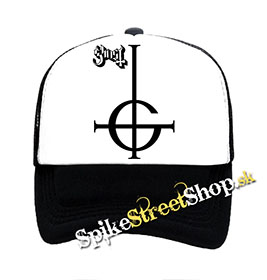 GHOST - Logo - čiernobiela sieťkovaná šiltovka model "Trucker"