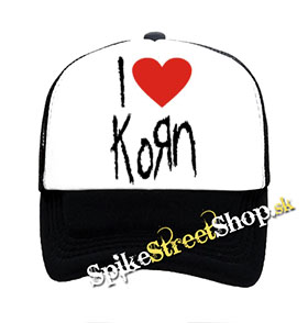 I LOVE KORN - čiernobiela sieťkovaná šiltovka model "Trucker"