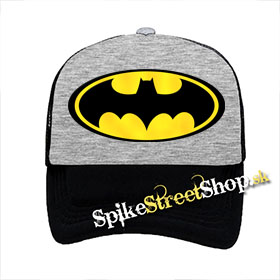 BATMAN - Yellow Logo - šedočierna sieťkovaná šiltovka model "Trucker"