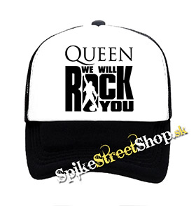 QUEEN - We Will Rock You - čiernobiela sieťkovaná šiltovka model "Trucker"