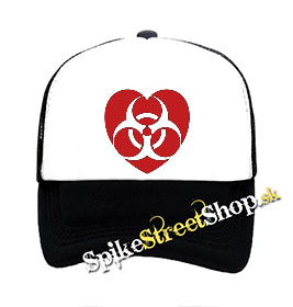 RADIOACTIVE HEART - čiernobiela sieťkovaná šiltovka model "Trucker"