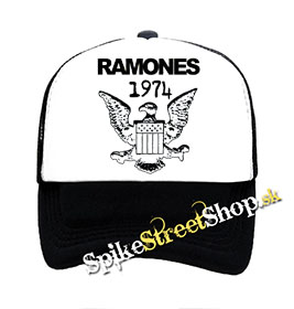RAMONES - 1974 - čiernobiela sieťkovaná šiltovka model "Trucker"