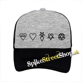HIM - HEARTAGRAM HISTORY - šedočierna sieťkovaná šiltovka model "Trucker"