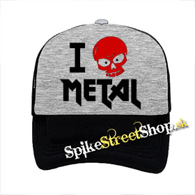 I LOVE METAL - šedočierna sieťkovaná šiltovka model "Trucker"