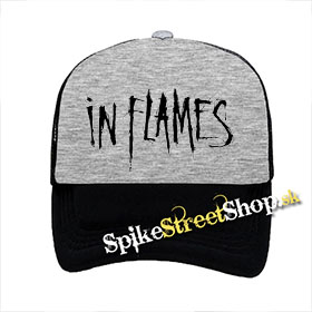 IN FLAMES - Logo - šedočierna sieťkovaná šiltovka model "Trucker"