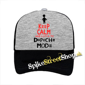 KEEP CALM AND LISTEN TO DEPECHE - šedočierna sieťkovaná šiltovka model "Trucker"