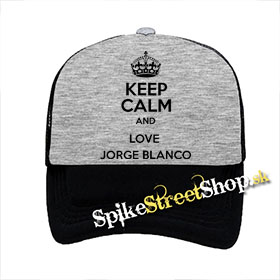KEEP CALM AND LOVE JORGE BLANCO - šedočierna sieťkovaná šiltovka model "Trucker"