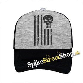 LEBKA - PUNISHER AMERICAN - šedočierna sieťkovaná šiltovka model "Trucker"