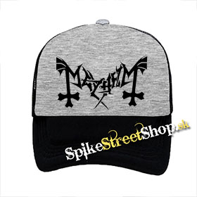 MAYHEM - Logo - šedočierna sieťkovaná šiltovka model "Trucker"