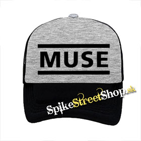 MUSE - Logo - šedočierna sieťkovaná šiltovka model "Trucker"