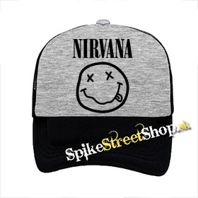 NIRVANA - Big Smile - šedočierna sieťkovaná šiltovka model "Trucker"
