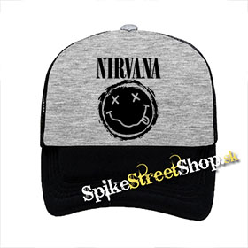 NIRVANA - Grunge - šedočierna sieťkovaná šiltovka model "Trucker"