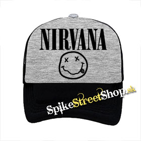 NIRVANA - Logo with Smiley - šedočierna sieťkovaná šiltovka model "Trucker"