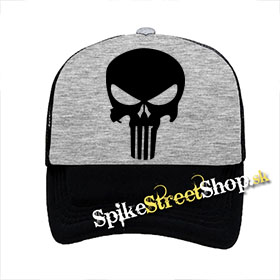 PUNISHER - Skull - šedočierna sieťkovaná šiltovka model "Trucker"