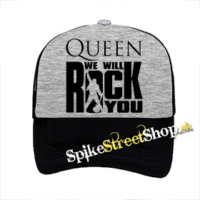 QUEEN - We Will Rock You - šedočierna sieťkovaná šiltovka model "Trucker"