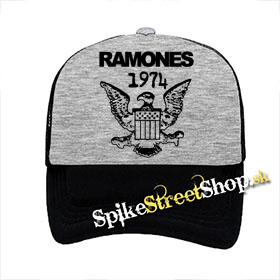 RAMONES - 1974 - šedočierna sieťkovaná šiltovka model "Trucker"