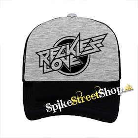 RECKLESS LOVE - Logo - šedočierna sieťkovaná šiltovka model "Trucker"