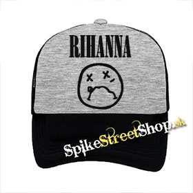 RIHANNA - Grunge Smiley - šedočierna sieťkovaná šiltovka model "Trucker"