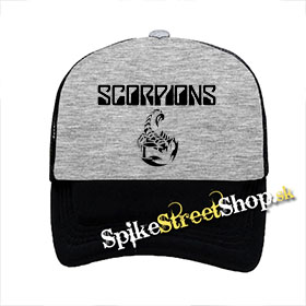 SCORPIONS - Logo - šedočierna sieťkovaná šiltovka model "Trucker"