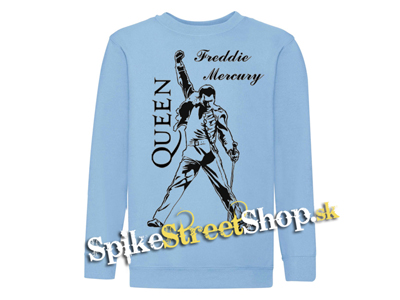 FREDDIE MERCURY - Logo & Portrait - Svetlomodrá detská mikina bez kapuce