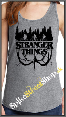 STRANGER THINGS - Logo Flip - Ladies Vest Top - šedé