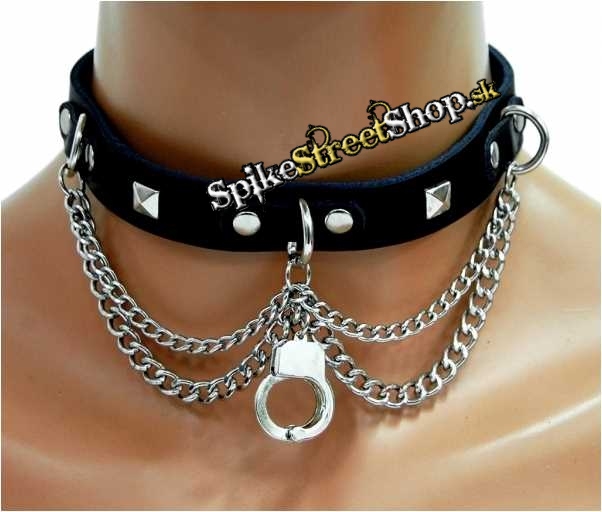 CHOKER WITH CHAIN AND HANDCUFFS - kožený náhrdelník