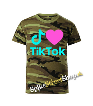 I LOVE TIK TOK - maskáčové chlapčenské tričko WOODLAND CAMO GREEN