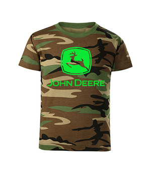 JOHN DEERE - Logo Crest - maskáčové chlapčenské tričko WOODLAND CAMO BROWN