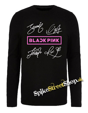 BLACKPINK - Logo & Signature - čierne pánske tričko s dlhými rukávmi