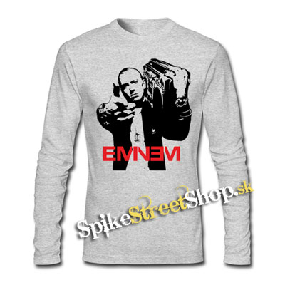 EMINEM - Logo & Portrait - šedé pánske tričko s dlhými rukávmi