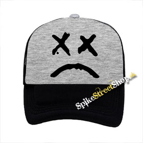 LIL PEEP - Sad Face - šedočierna sieťkovaná šiltovka model "Trucker"