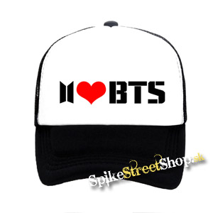 I LOVE BTS - čiernobiela sieťkovaná šiltovka model "Trucker"