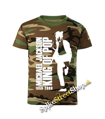 MICHAEL JACKSON - King Of Pop - maskáčové chlapčenské tričko WOODLAND CAMO BROWN
